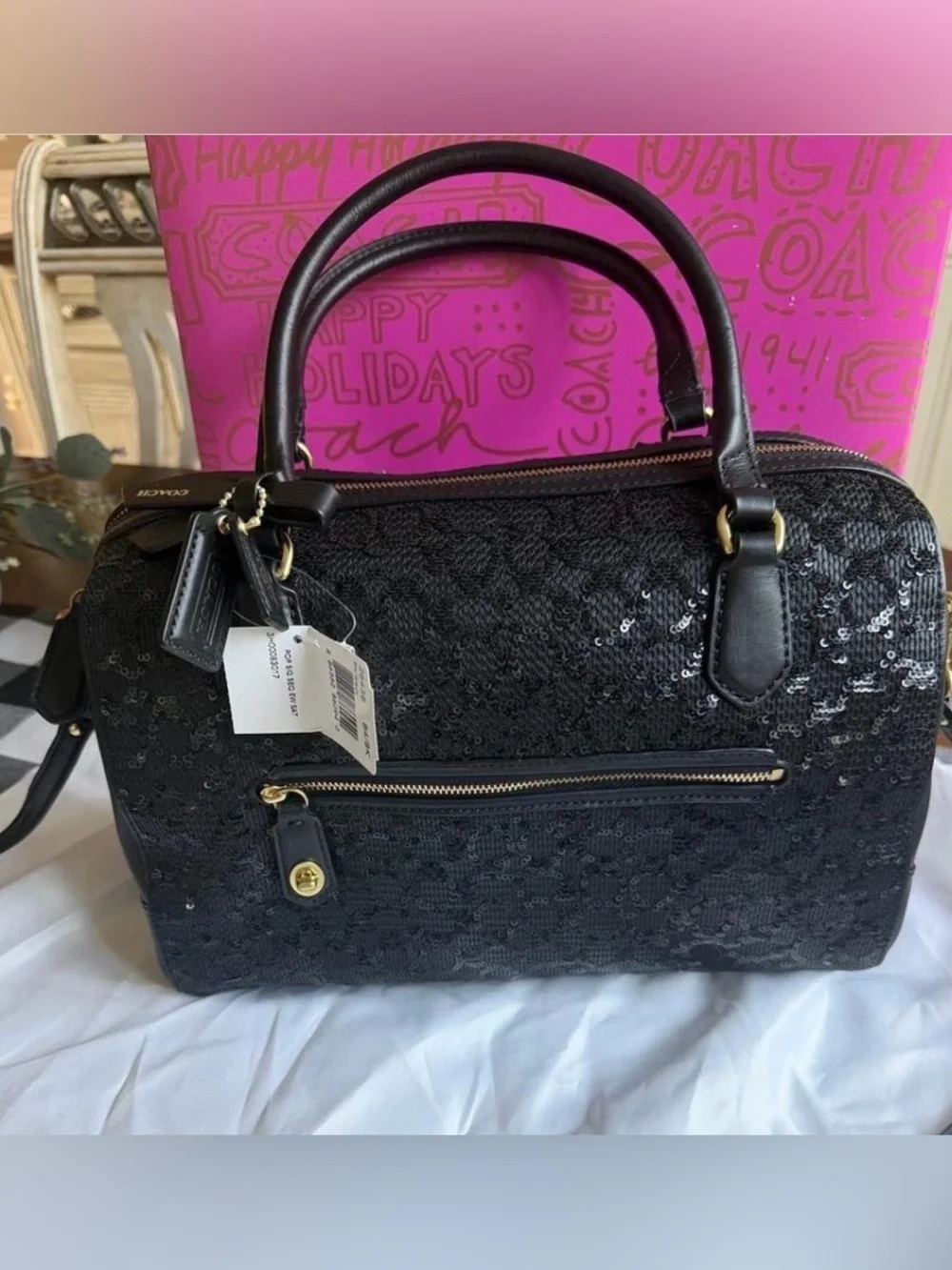 🤍Coach Poppy Black Sequin Signature Satchel Y2K Bag
